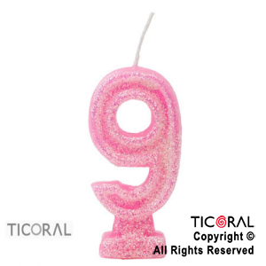 VELA NUMERO 9 ROSA CON GIBRE HS2877-9 x 1